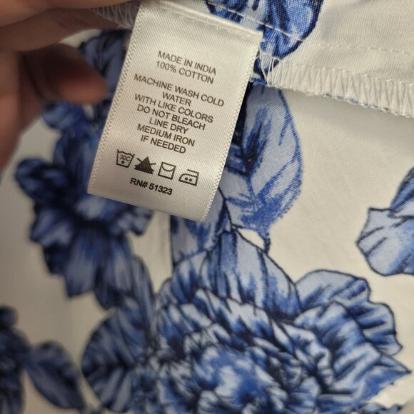 Cece blue white preppy 3d flower button front coastal classic boxy top size med - Picture 6 of 8